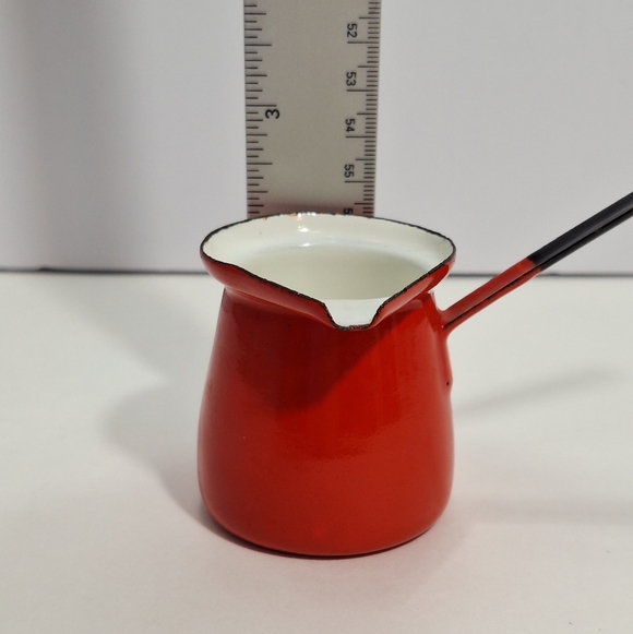 Vintage Yugoslavian Red Enamelware Turkish Coffee Pot Butter Melter Syrup Dipper - Picture 10 of 10